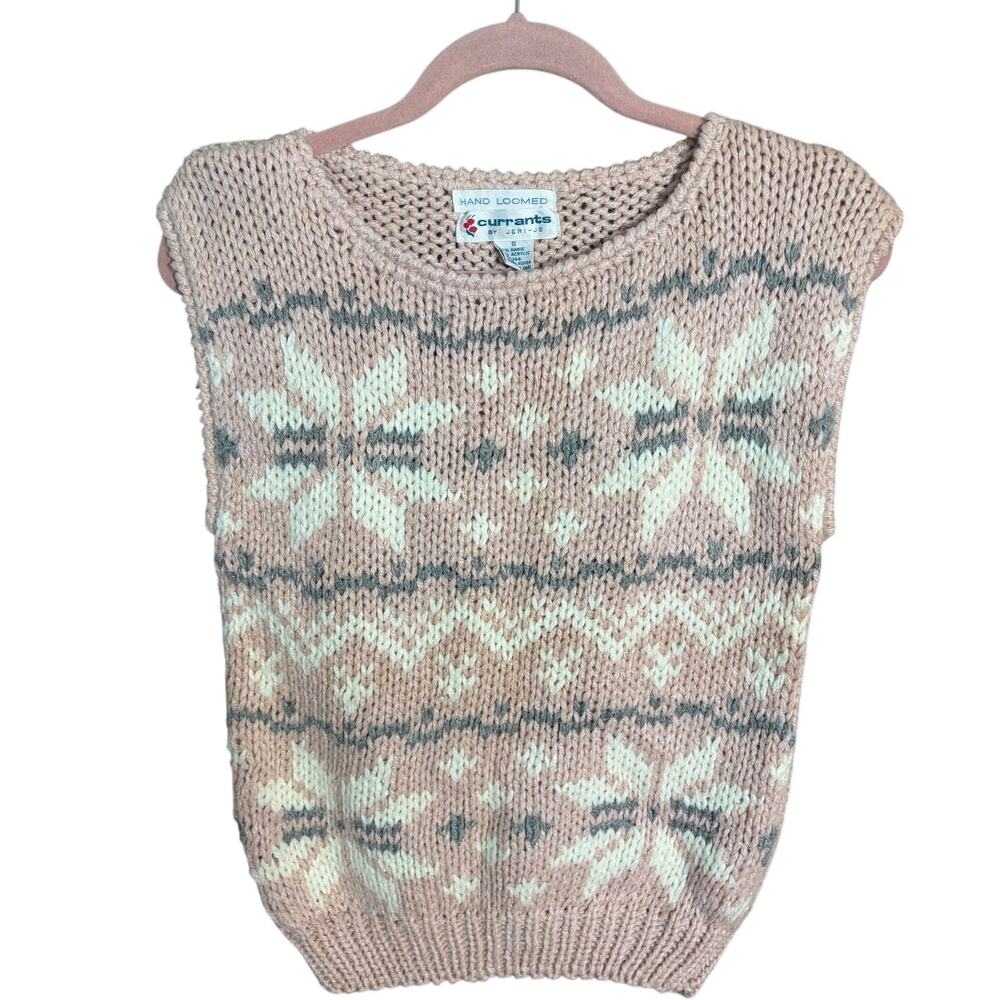Vintage Currants Jeri-Jo Hand Loomed Fair Isle Knit Sweater Vest S Grandma Core